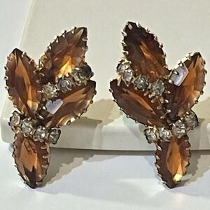 Juliana Style Saw Tooth Prong Set Amber Navette Clip-On Earrings
